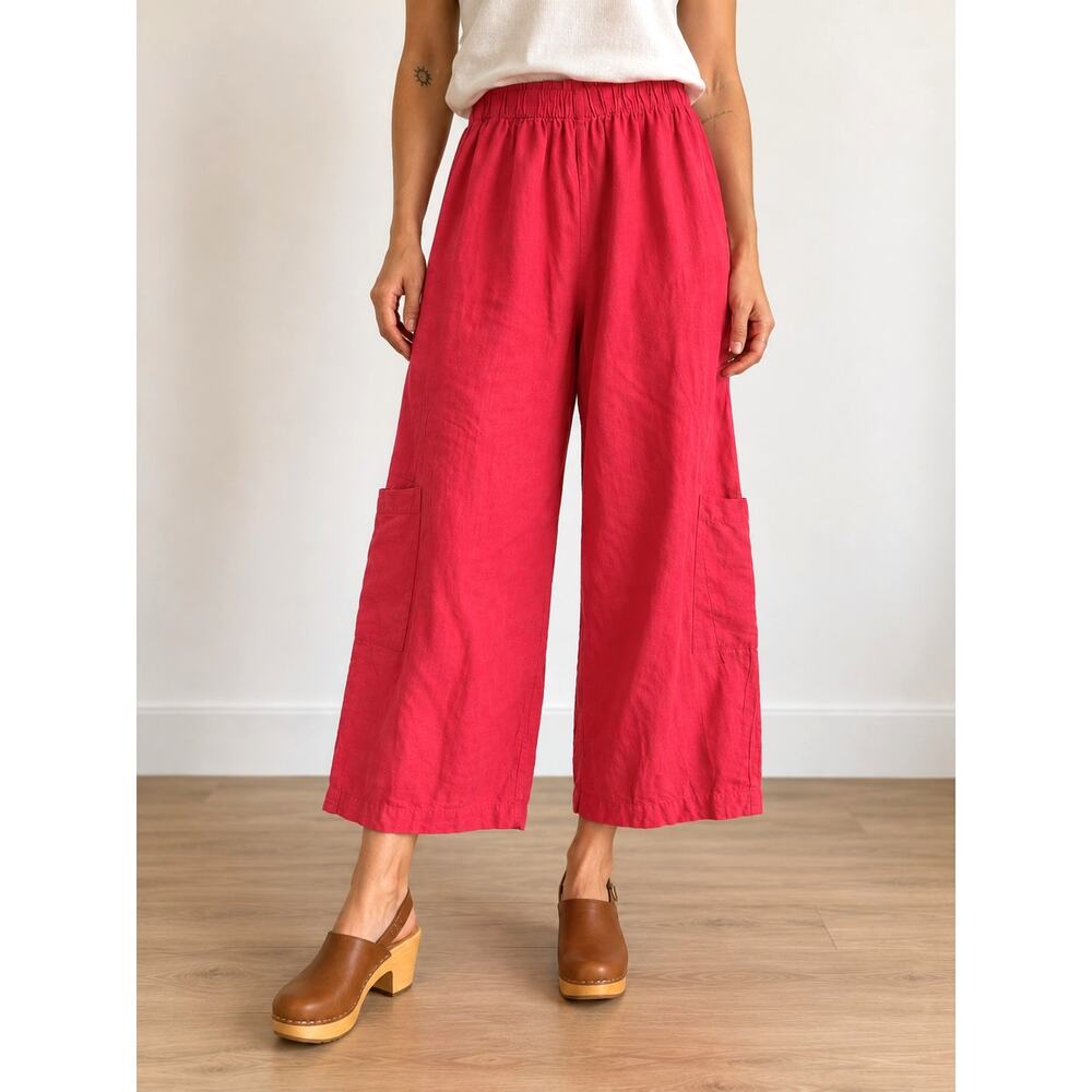 Bryn Walker Casbah Pink 100% Linen Crop Pants Women’s M Lagenlook Wide Leg USA